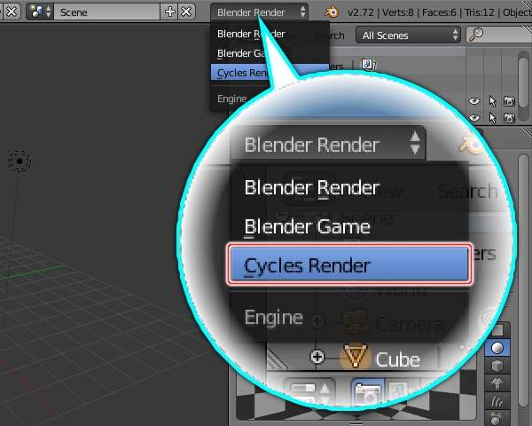 3. Cycles Renderへ切り替え