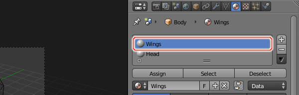 2. Wings用のマテリアルを選択