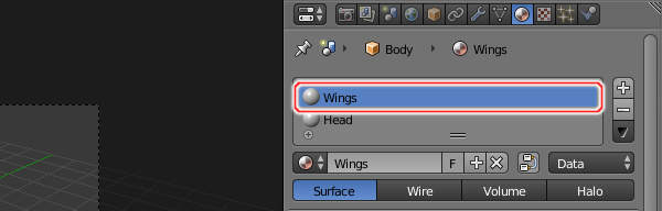 2. Wings用のマテリアルを選択